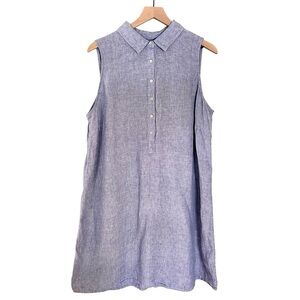 Tahari Linen Collared Sleeveless Button Front‎ Shirt Dress Blue Women’s Size 1X